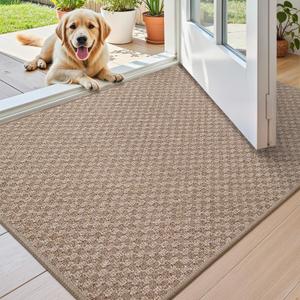 Color&Geometry Thin Front Door Mat Indoor Entrance Non Slip Rubber Backed, 24"x36" Indoor Door Mats for Entryway, Dirt Trapper Doormat, Washable Front Door Rugs, Khaki (Rolled-up NO Creases)
