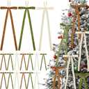 36 Pcs Large Velvet Bows for Christmas Tree 6 X16'', 3/4'' Wide Brown Green Cream Velvet Christmas Bow Ribbon Neutral Xmas Tree Ornament for Holiday Home Decor Wreath Door Garland Rustic Crafts