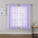 OVZME Lavender Sheer Kitchen Curtains 42 X 36 Inch Length 2 Panels, Semi Sheer Drapes Light Filtering Bathroom Window Curtains, Jacquard Clip Leaf Pattern Short Curtains for Small Window Tiers