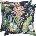Arden Outdoor Toss Pillow, 2 Pack, 16 x 16, Rain-Proof, Fade Resistant Simone Blue Tropical