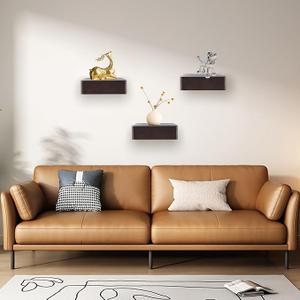 6x6 Inch Solid Wood Small Plant Shelves for Small Space,Wooden Floating Shelf for Wall Mounted Set of 3 Wood Wall Shelves,Rustic Wall Storage for Plants, Photos and MoreDark Walnut