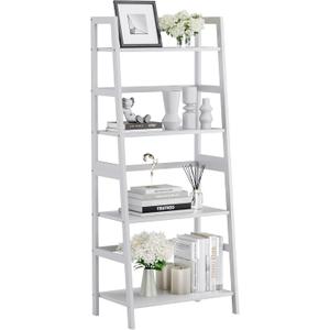 HITNET Ladder Shelf, 4 Tier Bookshelf, Floor Standing Bathroom Storage Rack with Bamboo Frame, Home Office Open Display Bookcase, White, 20.87 Inches X 13.78 Inches X 49.21 Inches
