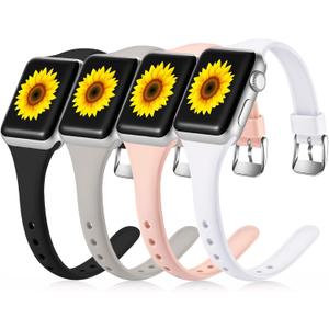 Laffav 4 Pack Sport Bands Compatible with Apple Watch 40mm 38mm iWatch SE & Series 6 & Series 5 4 3 2 1 for Women Men, Black/White/Gray/Pink Sand, S/M