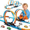 Toy Car Race Track Set for Boys Kids Age 3-5 4-7, Race Tracks with 4 Crash Zones and 1:64 Scale High-Speed Slot Cars, Christmas Halloween Birthday Gifts Toys for Toddlers Boys 4-8 8-12 Years