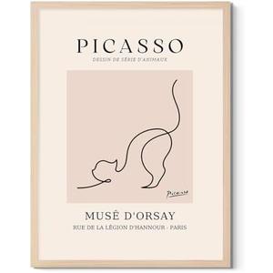 Pablo Picasso Wall Art Cat Canvas Prints Picture Minimalist Wall Decor Picasso Abstract Line Drawing Posters Framed Artwork for Living Room Bedroom Nursery Home Office Decoration Gifts, 12x16 Inch
