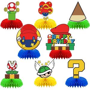 8Pcs Super Brother Birthday Party Supplies,Super Brother Honeycomb Centerpieces,Super Brother Theme 3D Table Decorations