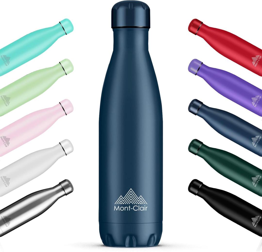 Mont-Clair l'O Stainless Steel Water Bottle, Vacuum insulated - BPA Free, 12h Hot & 24h Cold Drinks Bottle, Metal, 17 oz Leakproof, Ideal for Adult, Kids, Running - Dark Blue