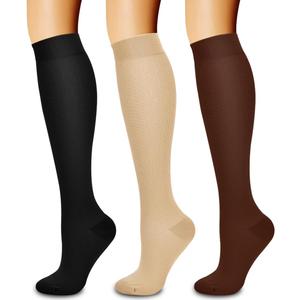 Laite Hebe 3 Pack Compression Sock-Compression Sock For Women and Men Circulation -Best for Running,Athletic Sports (Large-X-Large, 13-Black+Nude+Brown)