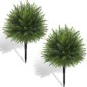 Der Rose 23" Artificial Cedar Topiary Ball Trees with Ground Spike Set of 2 Outdoor Artificial Plants UV Resistant Artificial Shrubs Fake Bushes for Front Porch Garden Decor