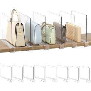 Shelf Dividers Purse Organizer for Closet: 8-Pack Acrylic Bag Storage Organizer for Handbags, Clutches, Clothes, Sweater, Towel on Wood Shelves