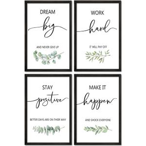 YWJKWLGS Inspirational Quote Wall Art Set 16x24 Inch Set of 4 Motivational Home & Office Decor for Positive Family Encouragement Wooden Framed Signs (Black)