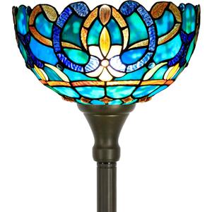Tiffany Floor Lamp Torchiere Stained Glass Torch Lamp 12X12X67 Inch Antique Standing Corner Light (Green Brown Jewelry Baroque)