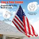 American Flag with Pole Kit - 5ft Heavy Duty Stainless Steel Flagpole for Outside House,3x5 Embroidered US Flags,Tangle-Free Outdoor, Metal Holder Mount Bracket for Residential Porch,Wall - White