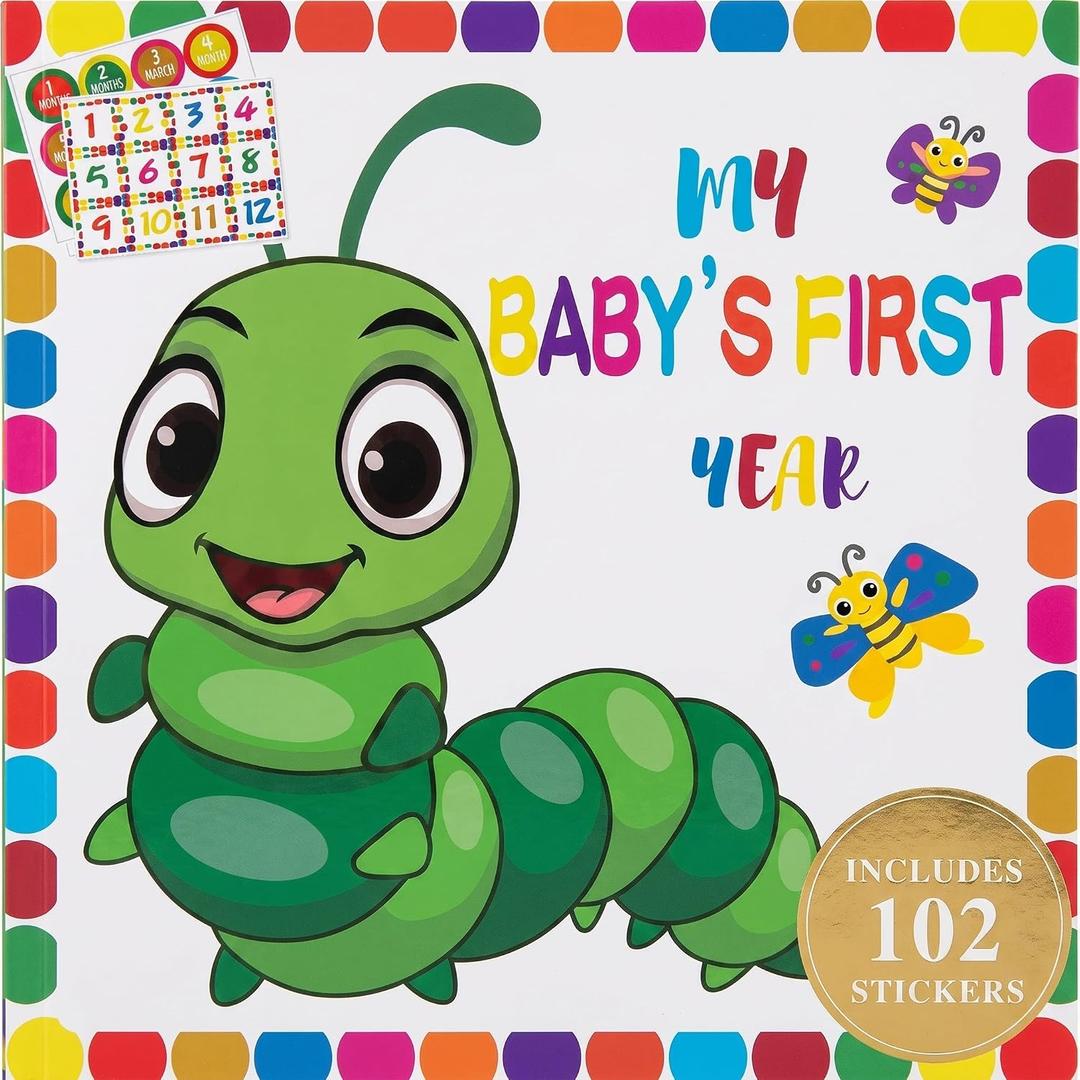 Eaasty Baby's First Year Calendar with 102 Stickers Baby Memory Book 1st Years Milestone Calendar Baby's First Year Scrapbook Nursery Wall Decoration for New Mom and Newborn Girls Boys(Caterpillar), 9.8 x 9.8 inches