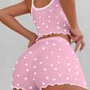 Hilinker Womens 2 Piece Heart Pajama Set Ribbed Cami Top and Shorts Sleepwear Cute Pjs Pink White Heart N Small (Pink)