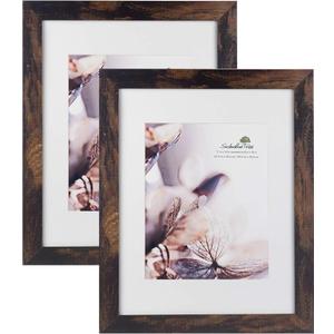 Scholartree Wooden Brown 11x14 Picture Frame with Mat 2 Set in 1 Pack,Display 11x14 without Mat or 8x10 with MatWall Gallery Photo Frames