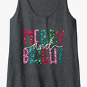 Merry and Bright Bling Christmas Women Girls Cute Tank Top, S, Gray