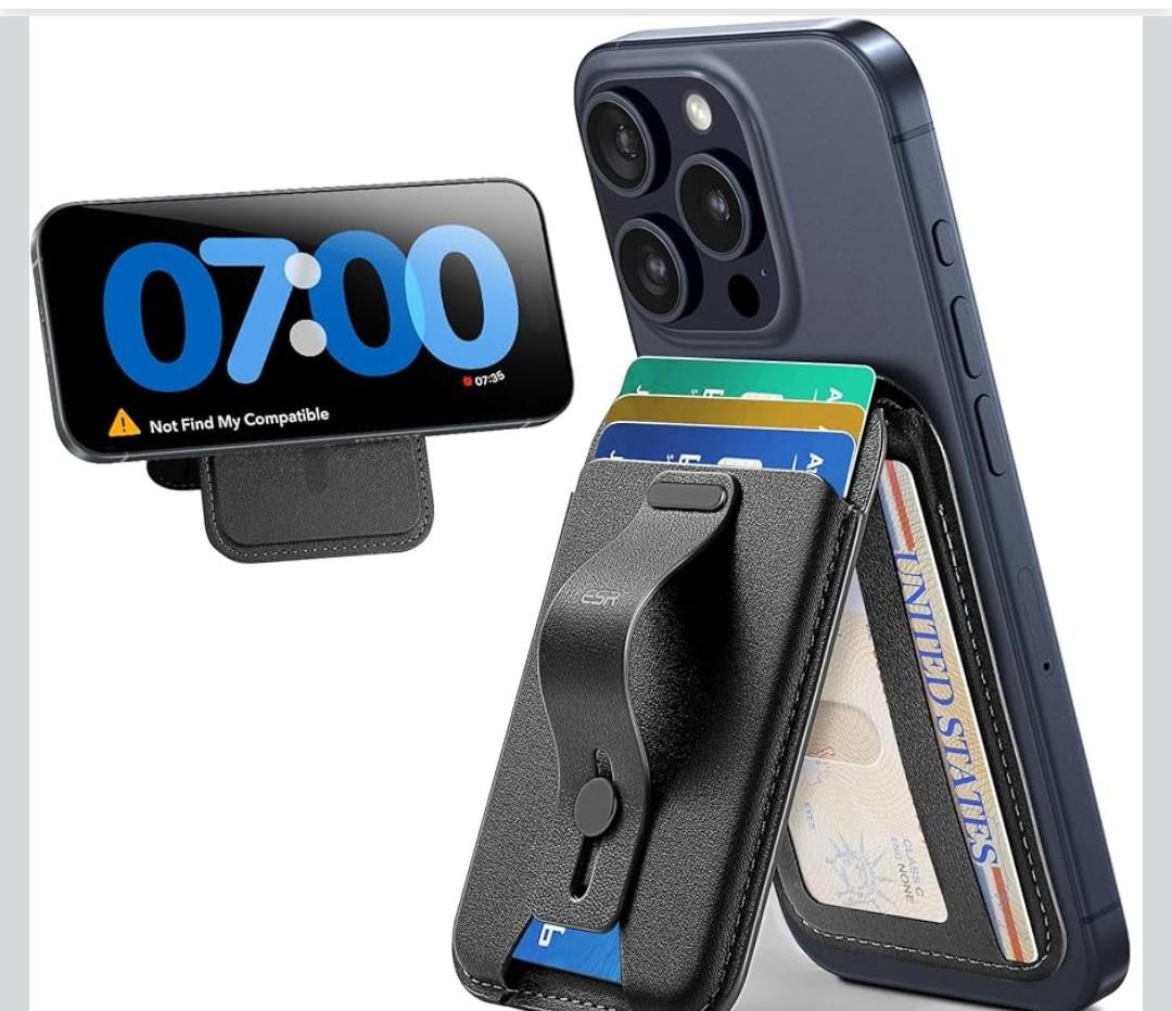 ESR for MagSafe Wallet Stand w Grip, RFID Blocking w MagSafe Ring, 5 Card Holder for Phone Case, Magnetic Wallet for iPhone 17/16/15/14/13/12(Not for Mini), Selected Samsung, Adjustable Stand