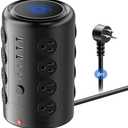 Heavy Duty Power Strip Tower with 16 Outlets and 5 USB Ports (2 USB-C), TenTrend 1500J Surge Protector with Multiple Outlets, 6 FT Extention Cord for Home Office Desk, Dorm Room Essentials Black