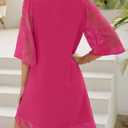 LookbookStore 3/4 Sleeve Dress for Women Shift Cute Summer Tunic Floral Lace Dresses (Pink, S)