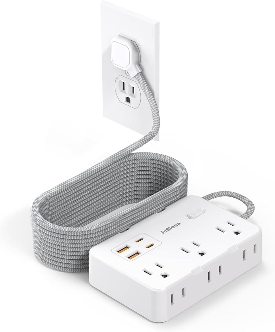 Surge Protector Power Strip, 15 Ft Cord Ultra Thin Flat Extension Cord with 6 Outlets 4 USB Ports(2 USB C), 1050J Flat Plug Power Strip for College Dorm Room Essentials