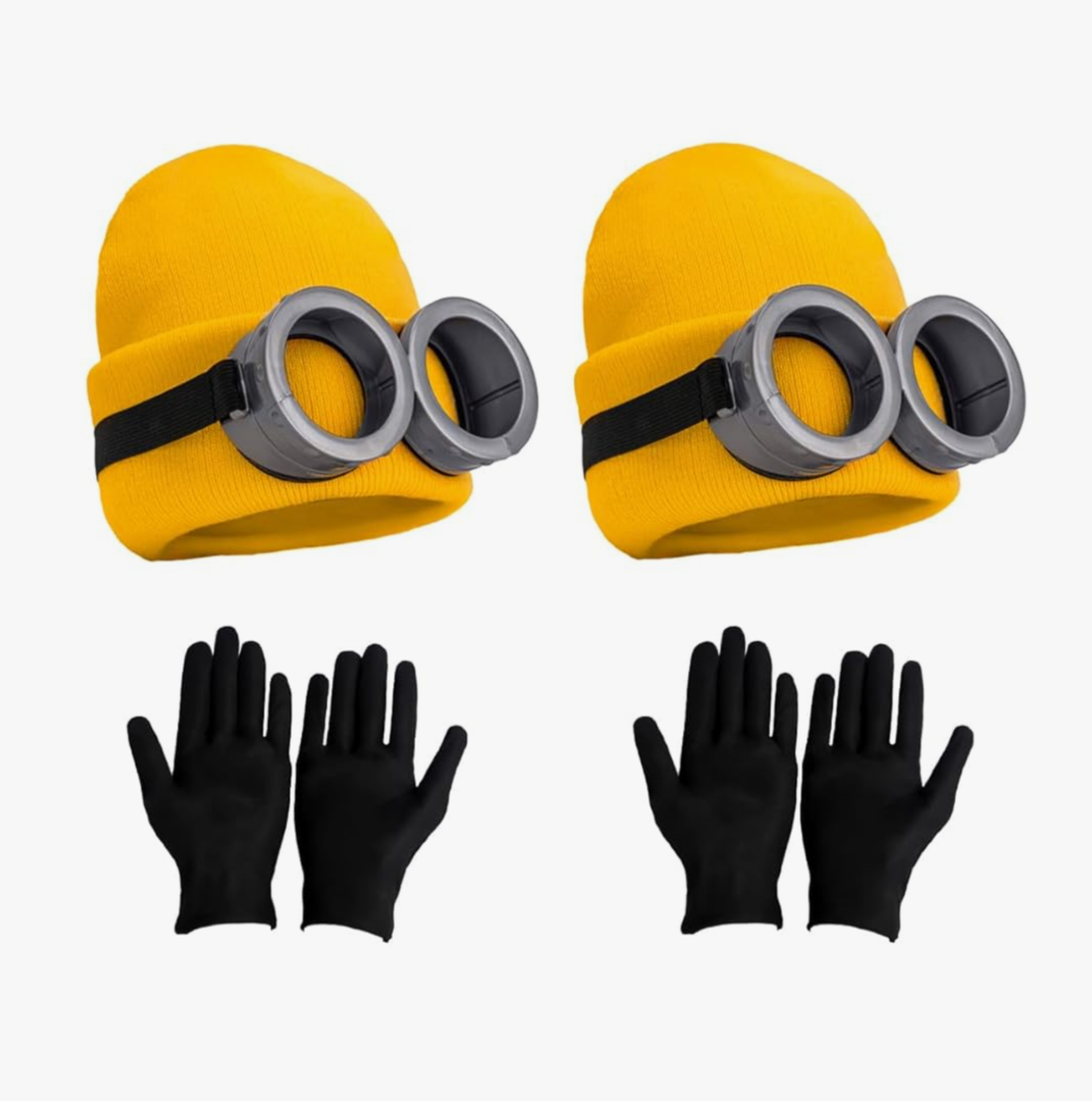 6 Pcs Costume Accessories Includes Vintage Steampunk Goggles Glasses Yellow Beanie Knit hats Black Gloves (yellow2)