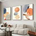 ARTKN Abstract Large Framed Canvas Wall Art, Fresh Simple Modern Wall Art Set of 3, Pink Orange Gray Blue Canvas Art Painting for Living Room Bedroom Office Wall Decoration (Orange, 16" X 24" X 3 (16" X 24" X 3 pieces)