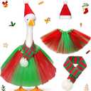 Locmeo 3 Pcs Christmas Porch Goose Outfit for 23'' Lawn Porch Goose Statue Clothes Santa Hat Tutu Costume for Xmas Yard Lawn