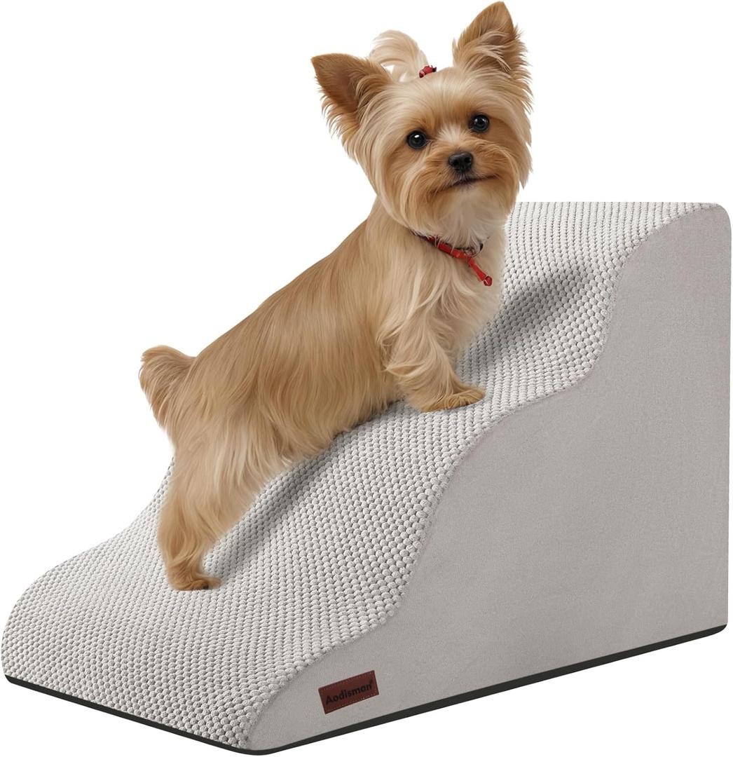 Aodisman Dog Stairs for Small Dogs,3 Step Dog Ramp for Couch and Bed,Pet Stairs with Non-Slip Bottom for Old Cats,Indoor Pet Steps,Comfort,Durable,15.4" H,Light Grey