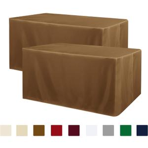 Obstal 2 Pack 8ft Tablecloths for Rectangle Tables - Water Resistant Washable Fabric Polyester Rectangle Table Cover Protector for Wedding, Banquet and Trade Shows, 96L x 30W Inches, Coffee