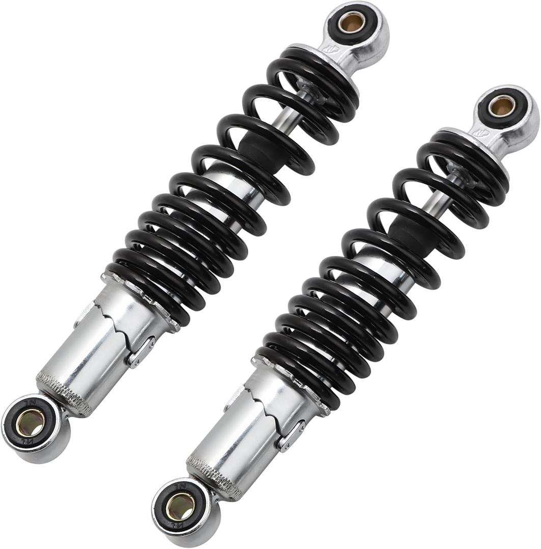 Minho Dual Rear Shock Absorbers with Adjustable Spring Preload in Heavy Iron Material Compatible with Chinese GY6 4-Stroke Engine Taotao ATV Go Kart,Black Color,250MM Length