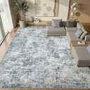 10x12 Area Rugs for Living Room: Washable Large Neutral Abstract Rug Soft Non Slip Stain Resistant Low Pile Indoor Carpet for Bedroom Dining Room Nursery Office Playroom - Blue Grey