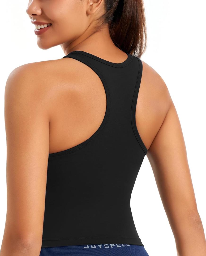 Smooth Workout Tops for Women Yoga Racerback Longline Padded Workout Tank Tops with Built in Bra (Medium, Black)