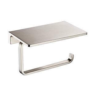 Toilet Paper Holder for Bathroom Solid Brass and Superior Hotel Style Tissue Roll Holder with Cell Phone Storage Nickel Finish