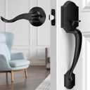 Black Exterior Front Door Handle With Reversible Lever - Classic Entry Handle for Right or Left Handed Doors, No Lock, Matte Black