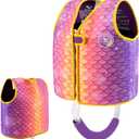 Pottwal Swim Vest for Kids - Swim Jacket for 1-2 Years (24-33LBS) - Buoyancy Aid Made of Neoprene & EPE - with Adjustable Crotch Strap (Small, 8 Pockets - Purple Mermaid Scales)