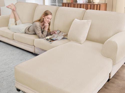 BT.WA Sectional Couch Covers for Sofa Cushion L Shaped Couch Cover Washable Soft Couch Cushion Covers Stretch Sofa Slipcovers(2-Piece for Sofa Armrest Cover, Natural)