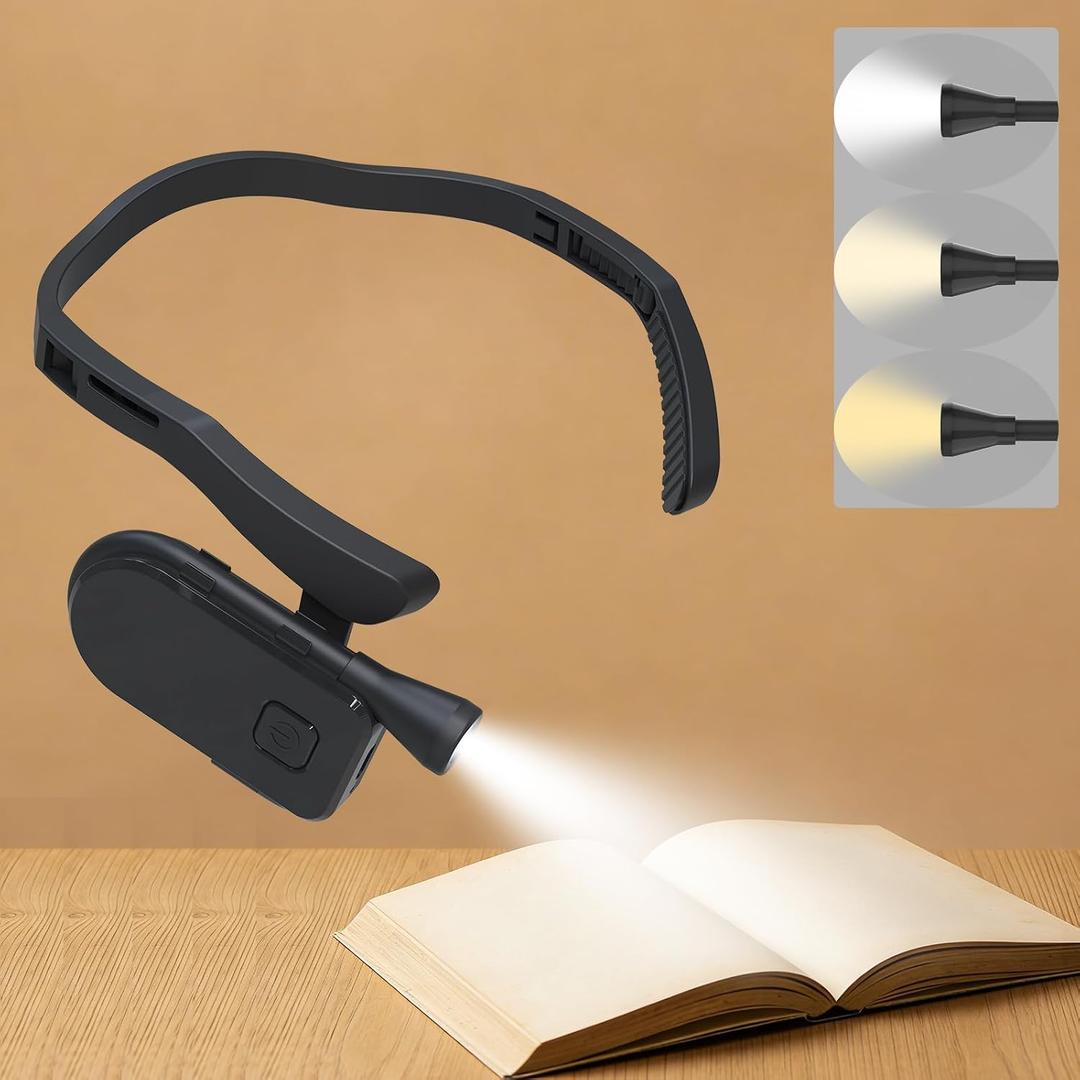 Neck Reading Light, 3 Colors & Stepless Dimming Lightweight & Hands-Free for Bed Reading, Knitting, Camping, Book Lovers Gifts