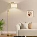 Brass Arc Floor Lamp - Dimmable LED with White Shade for Living Room, Bedroom, Office & More