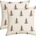 Brown Christmas Pillow Covers 18x18 Inch Winter Xmas Tree Throw Pillows for Couch Soft Durable Cushion Covers Holiday Farmhouse Pillow Cases for Bed Sofa Decor Set of 2