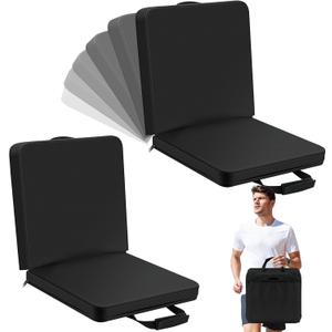 2 Pack Portable Stadium Seats with Back Support Black Bleacher Seats with Backs and Cushion Foldable Adjustable 6 Reclining Positions Folding Bleacher Seat with Shoulder Strap and Back Pocket
