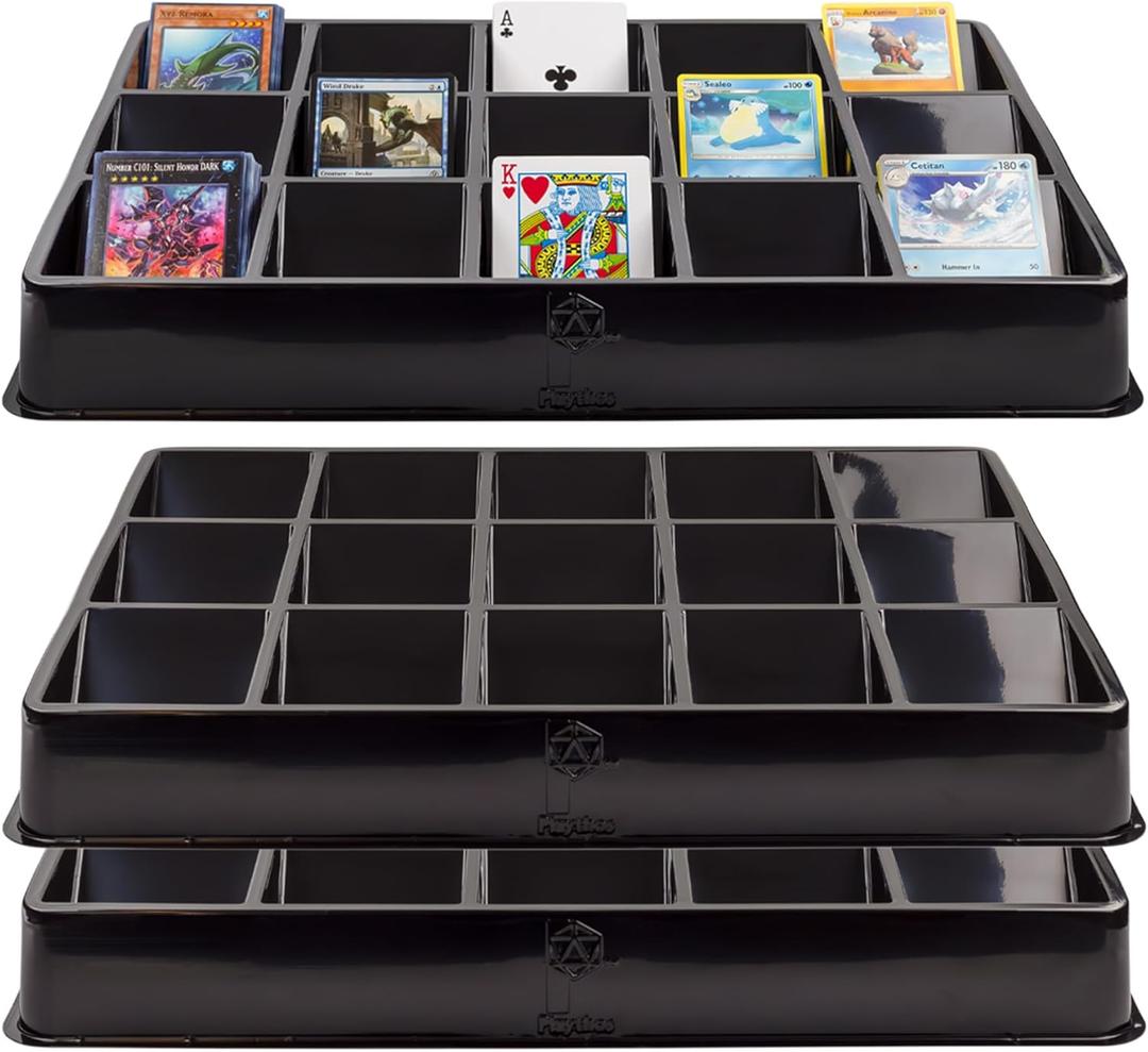 Toy Vault Trading Card Sorting Trays and Dealer Trays (3-Pack, 15-Slot); Large Black Card Tray Organizer for CCG Games and Board Games