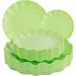 LIYH 24pcs Green Plastic Plates Reusable Unbreakable Dinner Plates Scalloped Plate Microwave & Dishwasher Safe Plate Sets Perfect for Parties Birthday Picnics(12guests)