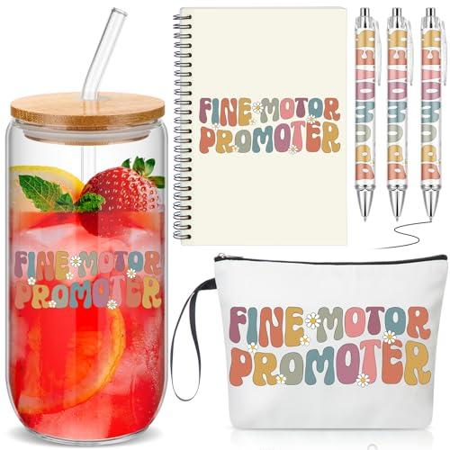 Maitys 6 Pcs Occupational Therapy Gifts for Women OT Month Therapist Gifts Makeup Bag 17 oz Glass Cup with Lid and Straw OT Spiral Journal with 3 Ballpoint Pen for Staff Coworker Graduate