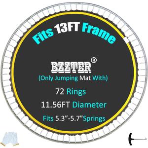 Replacement Trampoline Mat,Fits 13ft Round Frame,with 72 Rings 138.8 Inch Diameter, Fits 5.3"-5.7" Springs,10 Rows of Stitches,w/Pull Hook and GlovesNot Include Spring and Frame