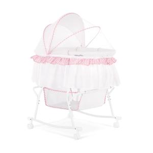 Dream On Me Lacy Portable 2-in-1 Bassinet & Cradle in Pink and White, Lightweight Baby Bassinet with Storage Basket, Adjustable and Removable Canopy