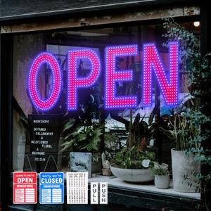 Open Sign for Business, 40"x14" Dimmable Large LED Open Signs with Hanging Installation for Bar Pubs Store Restaurant Office Hotel Salon (Red & Blue)