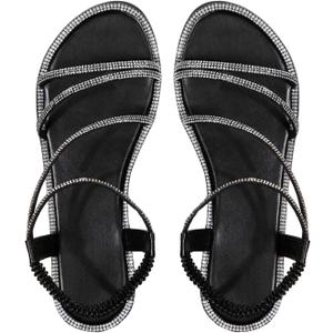 GORGLITTER Women's Rhinestone Dressy Flat Sandals Sparkly Strappy Shoses, 7