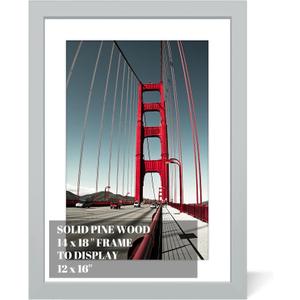 14x18 Picture Frame Diamond Painting Frames Poster Frames Made of Solid Wood,Display Pictures 12x16 with Mat or 14x18 without Mat for Photos, Paintings,Walls Decoration,Anniversary,Wedding,Christmas (Gray)