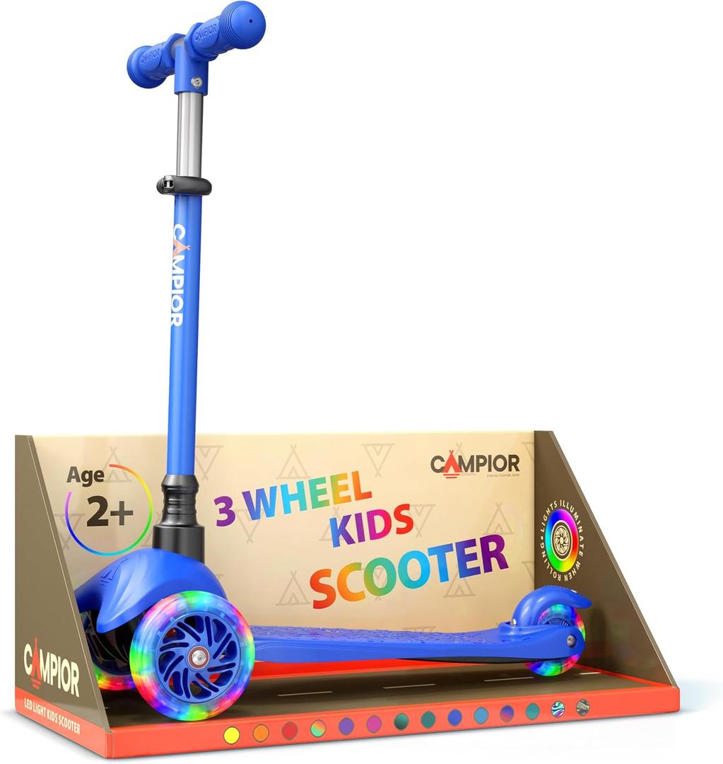 Blue Mini 3 Wheel Scooter for Kids Lean-to-Steer with LED Light-Up Wheels, Adjustable Handlebar, Wide Anti-Slip Deck, Smooth PU Wheels, Rear Foot Brake Toddler Scooter for Ages 2+, Blue 